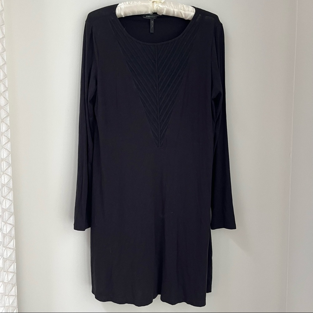 BCBG cotton dress with sheer neckline detailing.